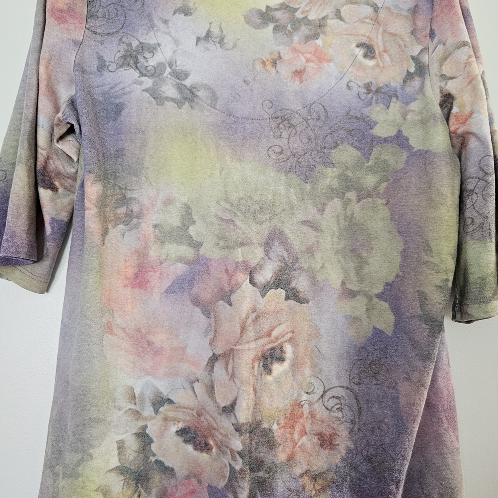 ONE WORLD Purple Pink 3/4 Sleeve Bow Front Blouse Etheral Boho Ethereal XL - Picture 6 of 7